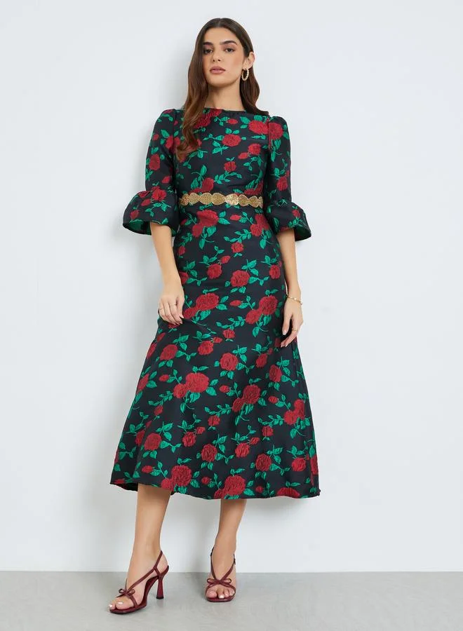 ستايلي فستان ميدي نسائي مزين بنقشة زهور